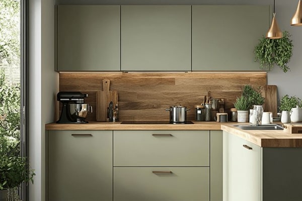 کابینت سبز پاستیلی و چوب