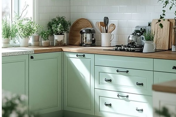 کابینت سبز و چوب