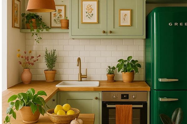 کابینت سبز پاستیلی و چوب