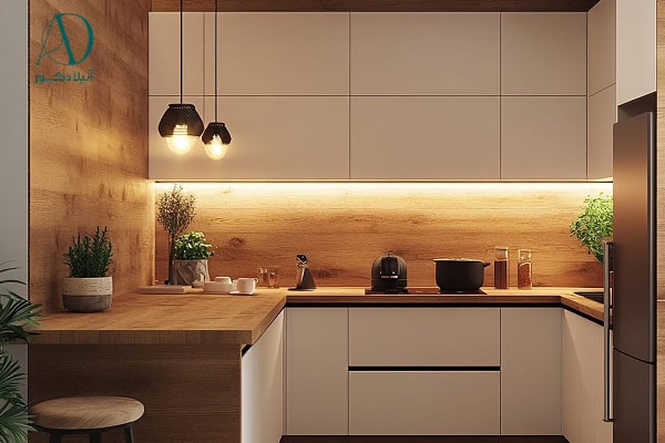 کابینت مدرن سفید و چوب
