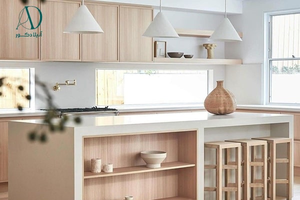 کابینت مدرن سفید و چوب